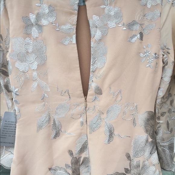 Embroidered Mini Sheath Dress with Bell Sleeves - Picture 6 of 7